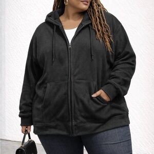Mono B Boutique Black Hooded Zip-Up Velour Jacket 1X